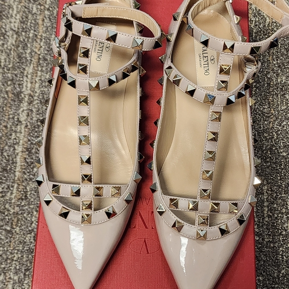 Valentino Rockstud Caged Flats Nude Patent Leather Sz 39 8.5/9 - Picture 6 of 8